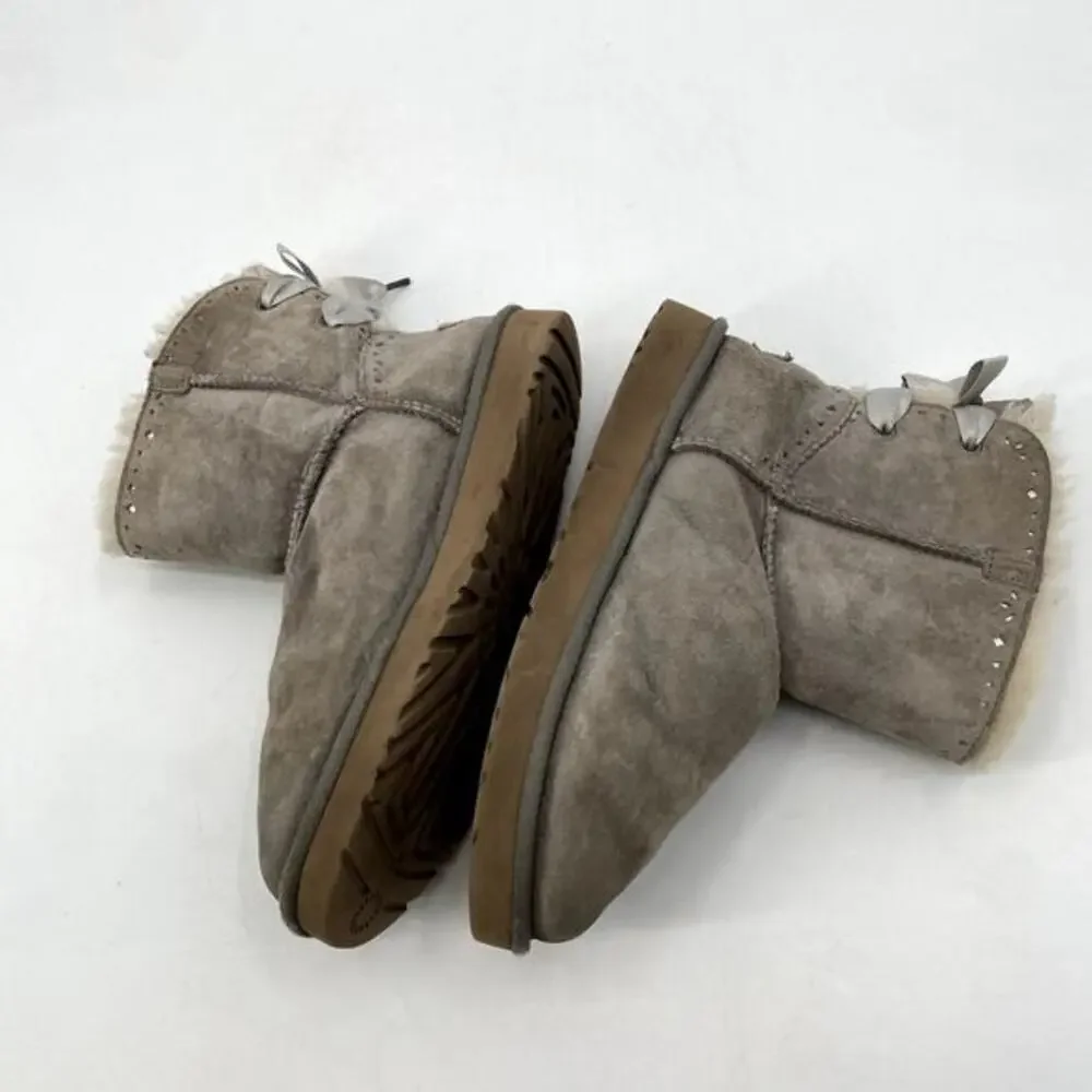 UGG Gray Bow‎ Short Shearling Boots